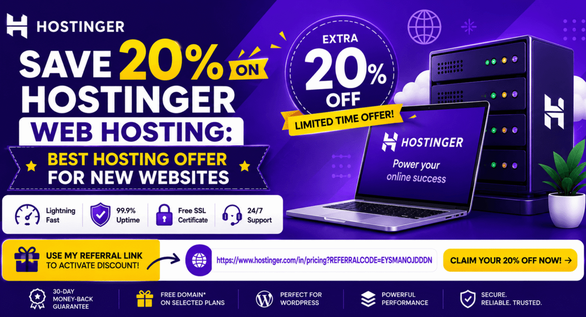 Save 20% on Hostinger Web Hosting Best Hosting Offer for New Websites Save 20% on Hostinger Web Hosting Best Hosting Offer for New Websites