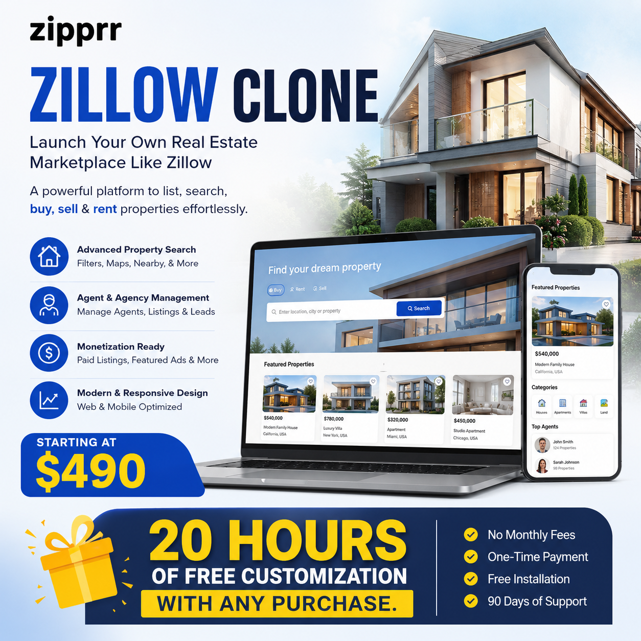 How Much Does Zipprr Zillow Clone Cost? $490