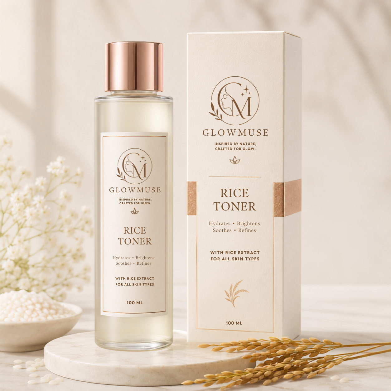 GlowMuse Hydration Duo – Rice Toner & Brightening Moisturizer
